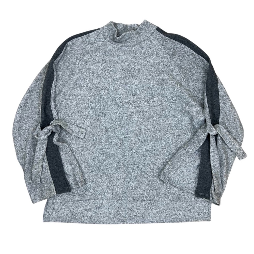 Jimmy Key Cozy Mock Neck Split Sleeve‎ Gray Sweater